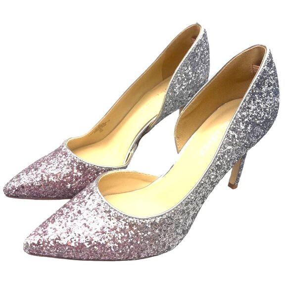 Glitter Stiletto Heels 8 Showgirl Pink Silver Ombre' Pointed Toe Prom Elegant - Picture 3 of 8